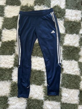 adidas soccer Navy Joggers with White Side Stripes